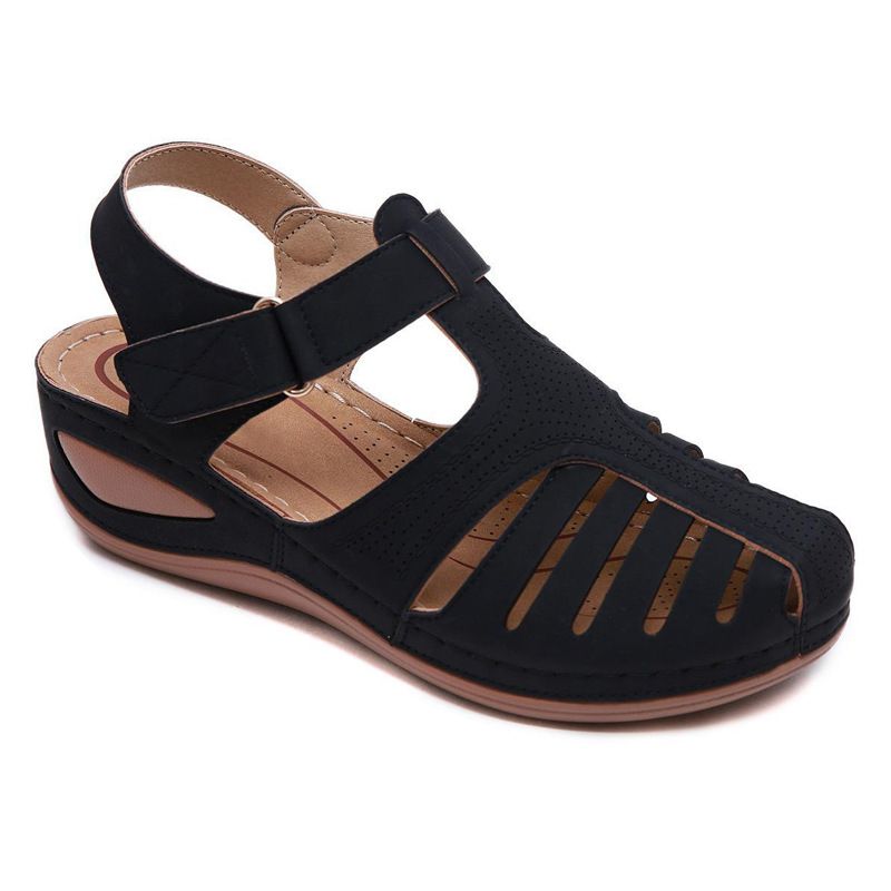 Ladies' sandals, European and American large size, hollow-out wedge heel sandals, round toe, anti-slip women's sandals Large size, suitable for fat feet, comfortable