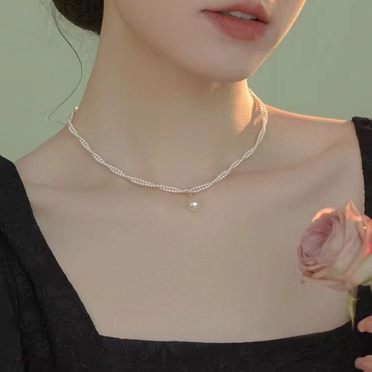 Shi Jia's ultra-fine pearl necklace for women, 2026 new style, double-layer overlapping clavicle chain, light luxury, elegant and high-end necklace Ladies Jewelry