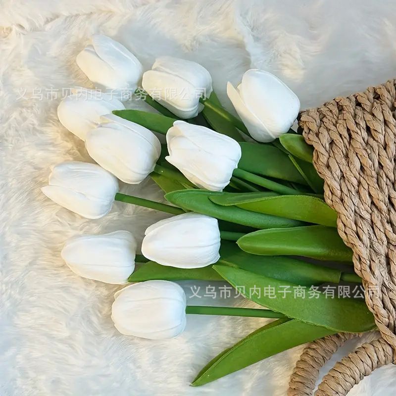 10 pieces of PU mini simulated tulip flowers, cross-border fake flowers, suitable for brides' bouquets, home decoration, and simulated plants