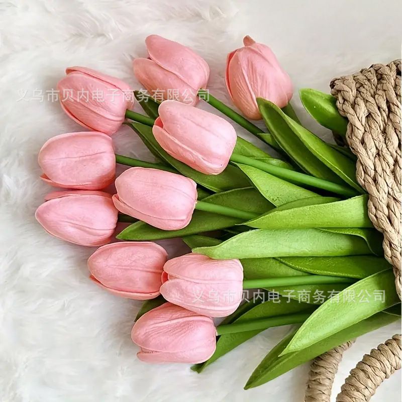 10 pieces of PU mini simulated tulip flowers, cross-border fake flowers, suitable for brides' bouquets, home decoration, and simulated plants