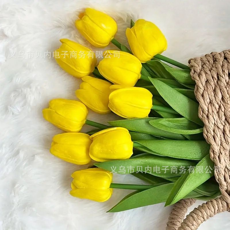 10 pieces of PU mini simulated tulip flowers, cross-border fake flowers, suitable for brides' bouquets, home decoration, and simulated plants