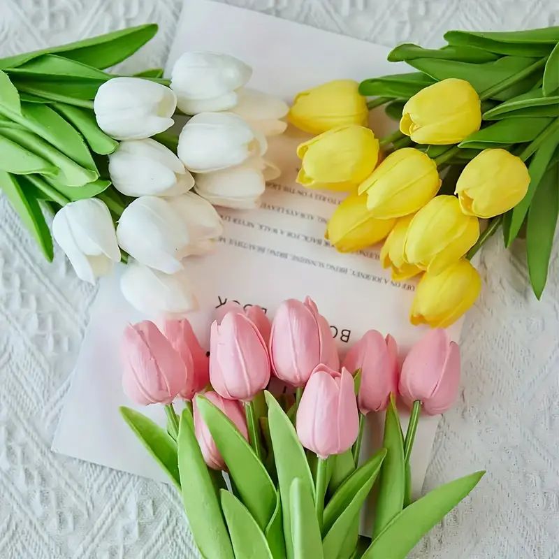 10 pieces of PU mini simulated tulip flowers, cross-border fake flowers, suitable for brides' bouquets, home decoration, and simulated plants