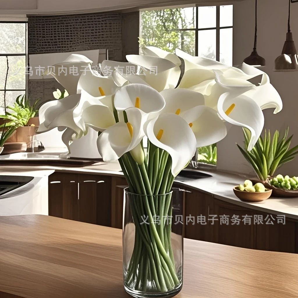10 pieces of PU mini simulated white yellow-centered green-tailed calla lily cross-border fake flowers for brides' bouquets, home decoration, simulated plants, photography props