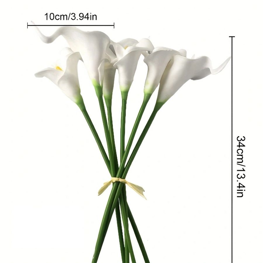 10 pieces of PU mini simulated white yellow-centered green-tailed calla lily cross-border fake flowers for brides' bouquets, home decoration, simulated plants, photography props
