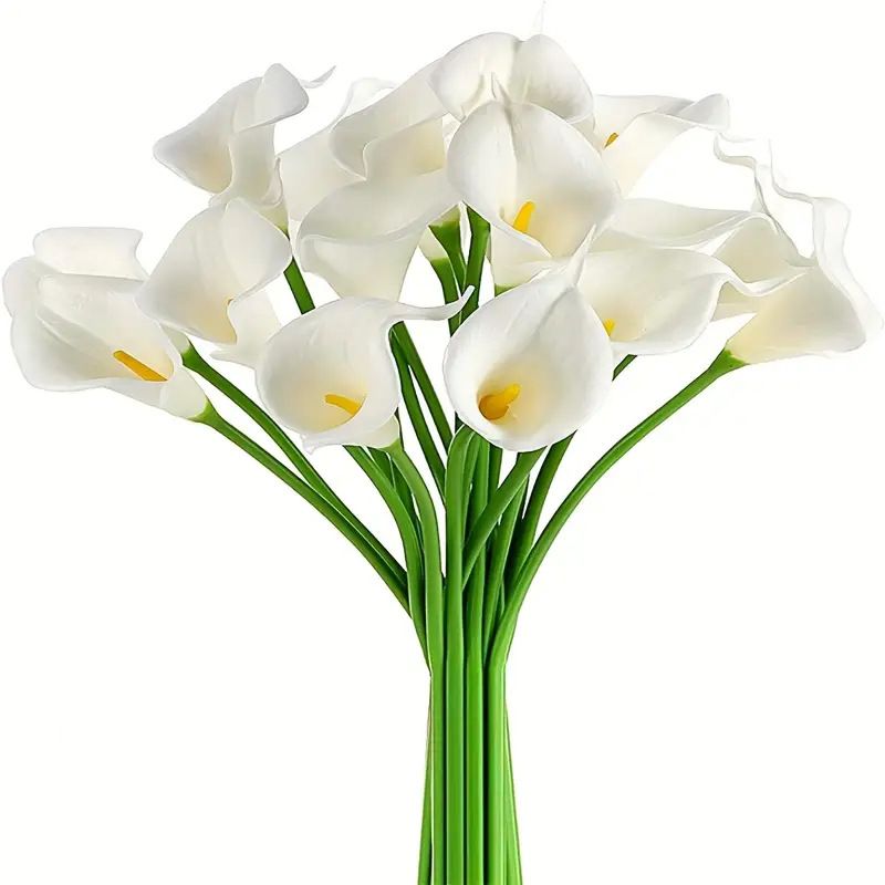 10 pieces of PU mini simulated white yellow-centered green-tailed calla lily cross-border fake flowers for brides' bouquets, home decoration, simulated plants, photography props