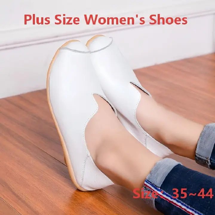 Large size shoes, genuine leather, new style women's single shoes, large size casual flat single shoes, low-top shoes, mother's shoes, bean-bean loafers