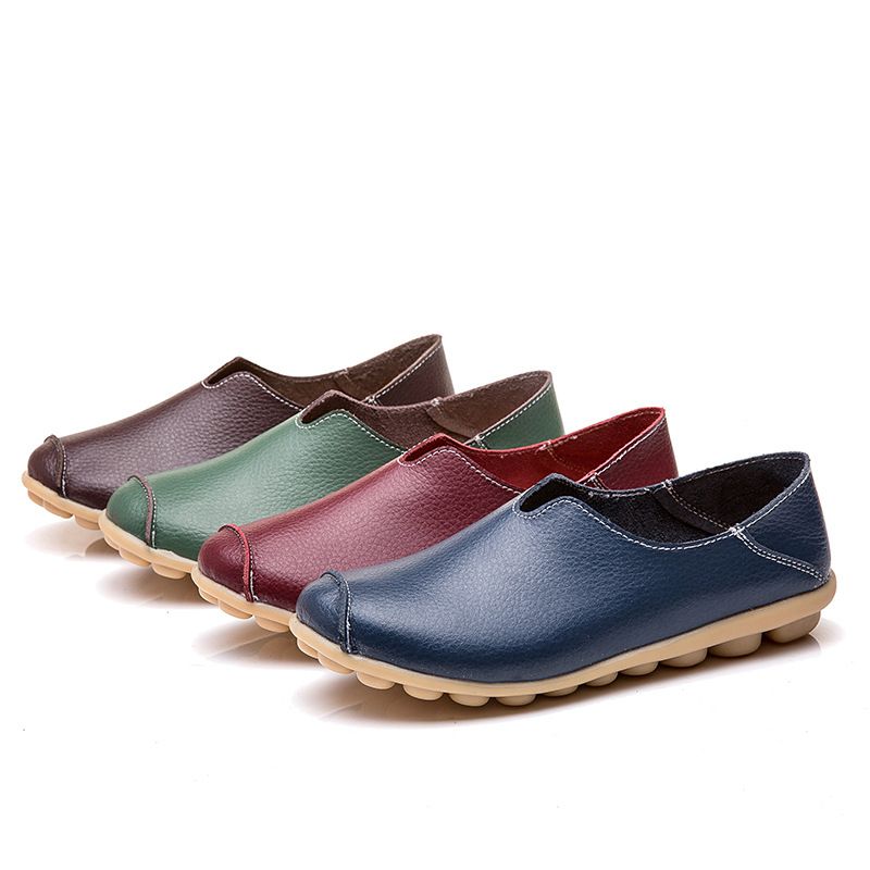 Large size shoes, genuine leather, new style women's single shoes, large size casual flat single shoes, low-top shoes, mother's shoes, bean-bean loafers