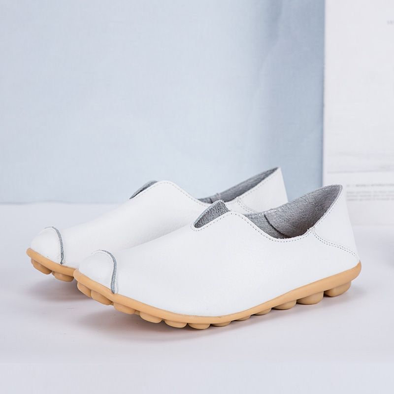 Large size shoes, genuine leather, new style women's single shoes, large size casual flat single shoes, low-top shoes, mother's shoes, bean-bean loafers