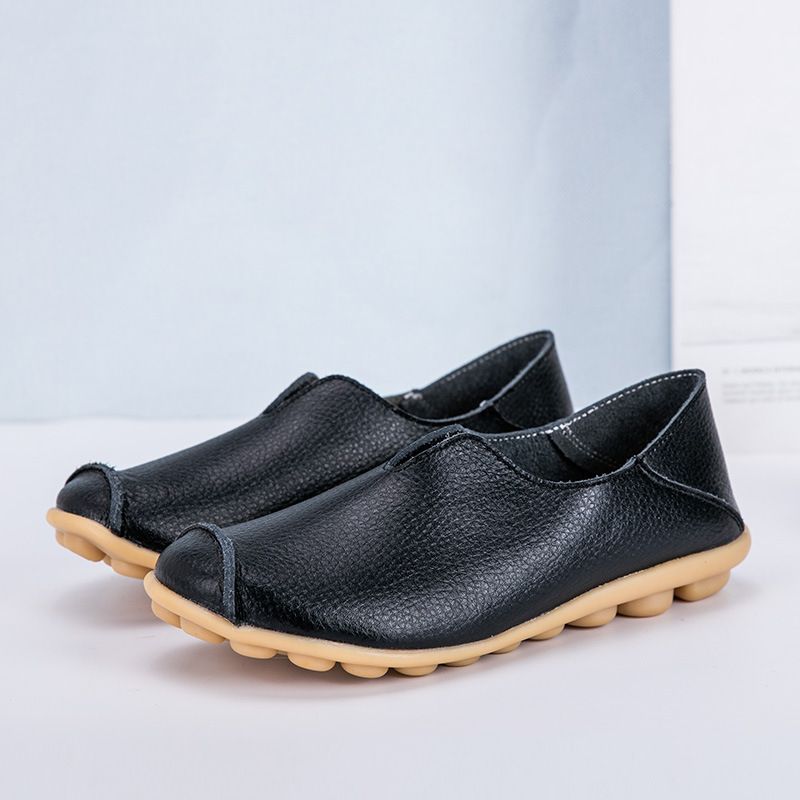 Large size shoes, genuine leather, new style women's single shoes, large size casual flat single shoes, low-top shoes, mother's shoes, bean-bean loafers