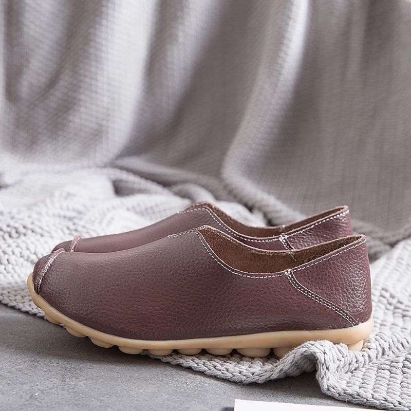Large size shoes, genuine leather, new style women's single shoes, large size casual flat single shoes, low-top shoes, mother's shoes, bean-bean loafers