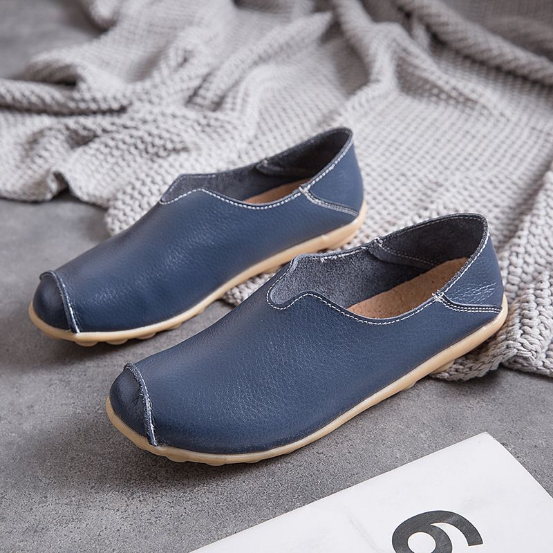 Large size shoes, genuine leather, new style women's single shoes, large size casual flat single shoes, low-top shoes, mother's shoes, bean-bean loafers