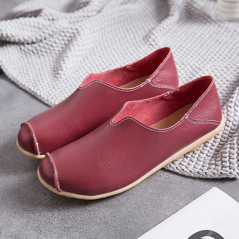 Large size shoes, genuine leather, new style women's single shoes, large size casual flat single shoes, low-top shoes, mother's shoes, bean-bean loafers