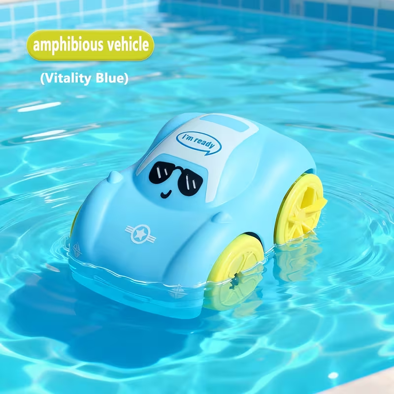 Wind-Up Amphibious Toy Car for Kids | Drives on Land & Swims in Water with Pull Chain | Fun Interactive Bath & Floor Toy for Toddlers |Great Gift