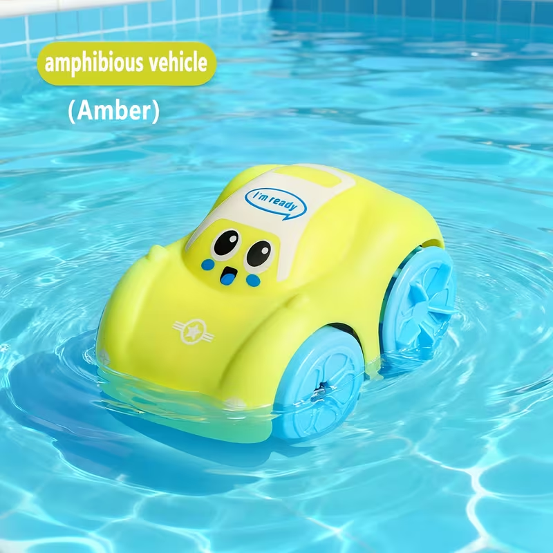 Wind-Up Amphibious Toy Car for Kids | Drives on Land & Swims in Water with Pull Chain | Fun Interactive Bath & Floor Toy for Toddlers |Great Gift