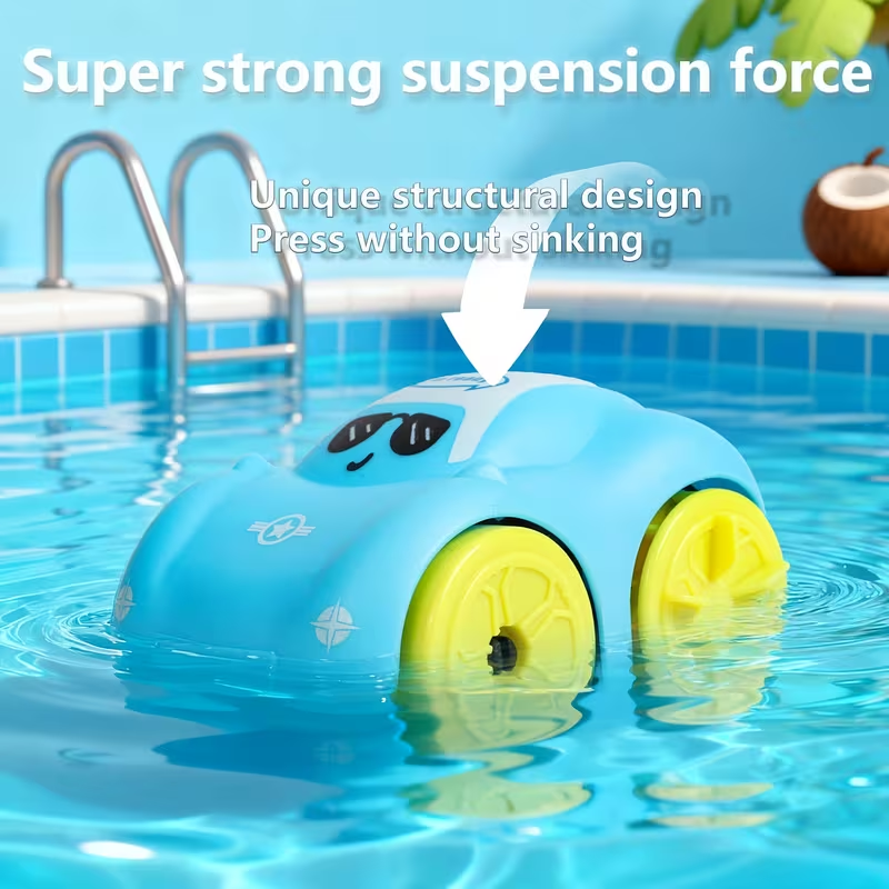 Wind-Up Amphibious Toy Car for Kids | Drives on Land & Swims in Water with Pull Chain | Fun Interactive Bath & Floor Toy for Toddlers |Great Gift