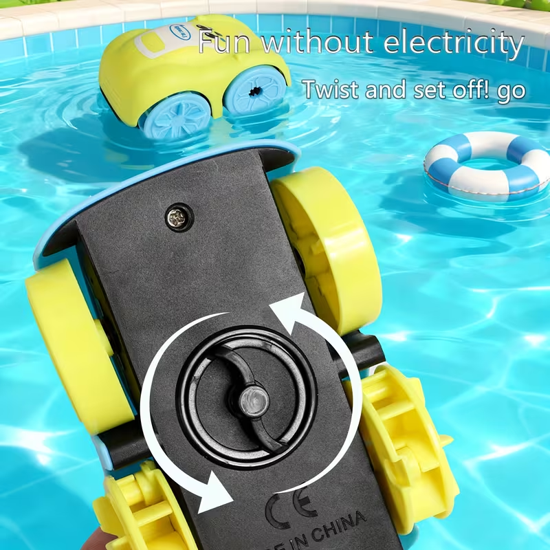 Wind-Up Amphibious Toy Car for Kids | Drives on Land & Swims in Water with Pull Chain | Fun Interactive Bath & Floor Toy for Toddlers |Great Gift