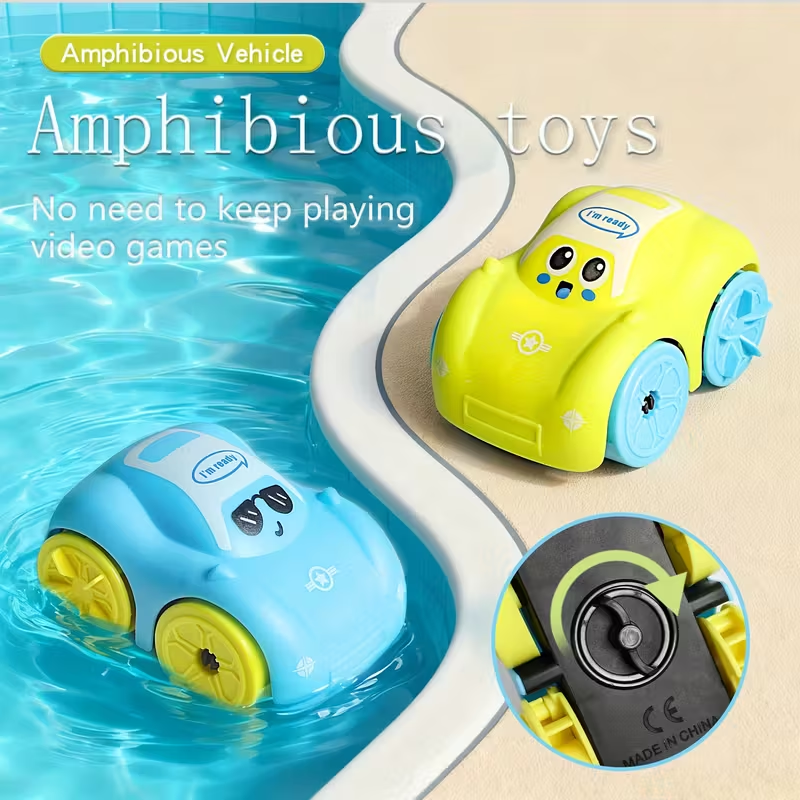 Wind-Up Amphibious Toy Car for Kids | Drives on Land & Swims in Water with Pull Chain | Fun Interactive Bath & Floor Toy for Toddlers |Great Gift