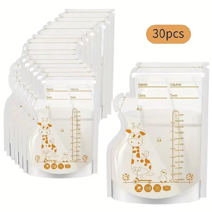 30PCS Pour-Spout Breast Milk Storage Bags 250ml | Self-Standing for Freezer & Refrigerator Saves Space | Disposable, Leakproof & Crush-Resistant | Essential for Breastfeeding Moms