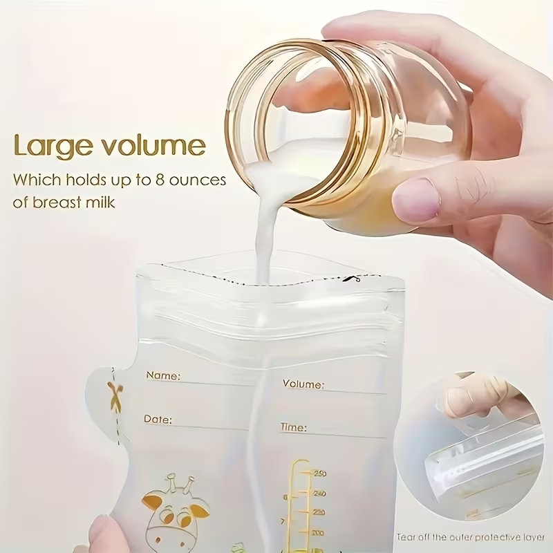 30PCS Pour-Spout Breast Milk Storage Bags 250ml | Self-Standing for Freezer & Refrigerator Saves Space | Disposable, Leakproof & Crush-Resistant | Essential for Breastfeeding Moms