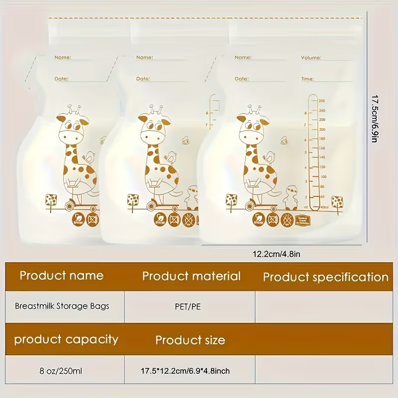 30PCS Pour-Spout Breast Milk Storage Bags 250ml | Self-Standing for Freezer & Refrigerator Saves Space | Disposable, Leakproof & Crush-Resistant | Essential for Breastfeeding Moms