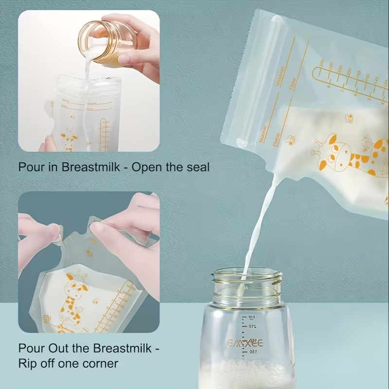 30PCS Pour-Spout Breast Milk Storage Bags 250ml | Self-Standing for Freezer & Refrigerator Saves Space | Disposable, Leakproof & Crush-Resistant | Essential for Breastfeeding Moms
