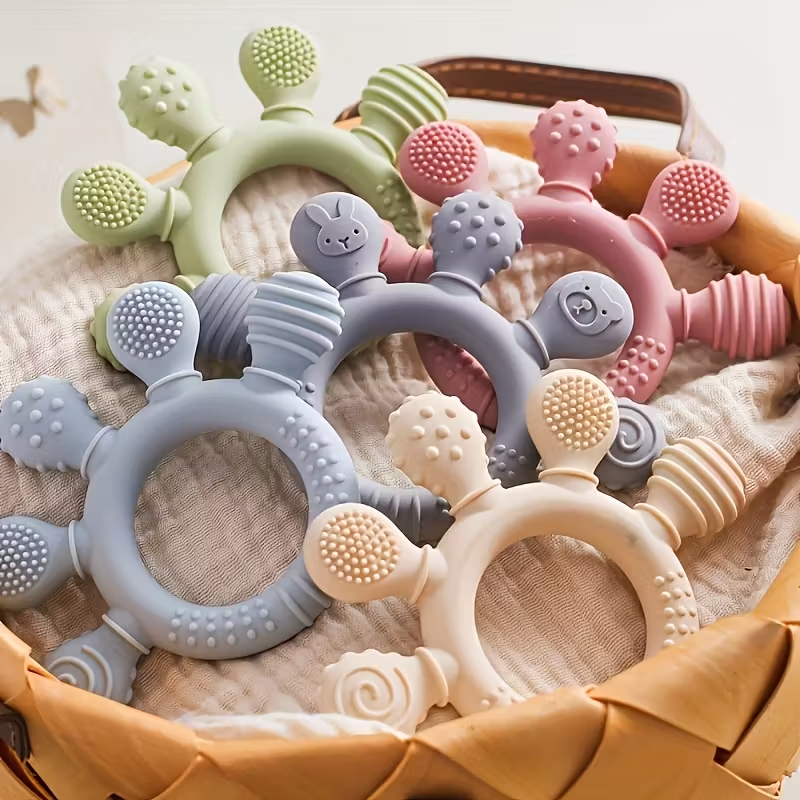 Food-Grade Silicone Baby Teething Toys | BPA Free Teething Rings for Newborns & Infants | Soothing Gum Relief, Easy to Hold | Perfect Baby Shower Gift