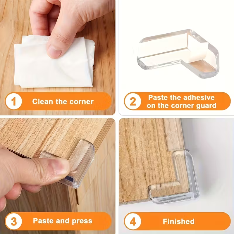 10Pcs Baby Proofing Corner Guards| Clear Silicone Corner Guards | Invisible Baby Safety Bumpers for Tables, Cabinets,Sharp Edges  | Easy Peel & Stick Installation