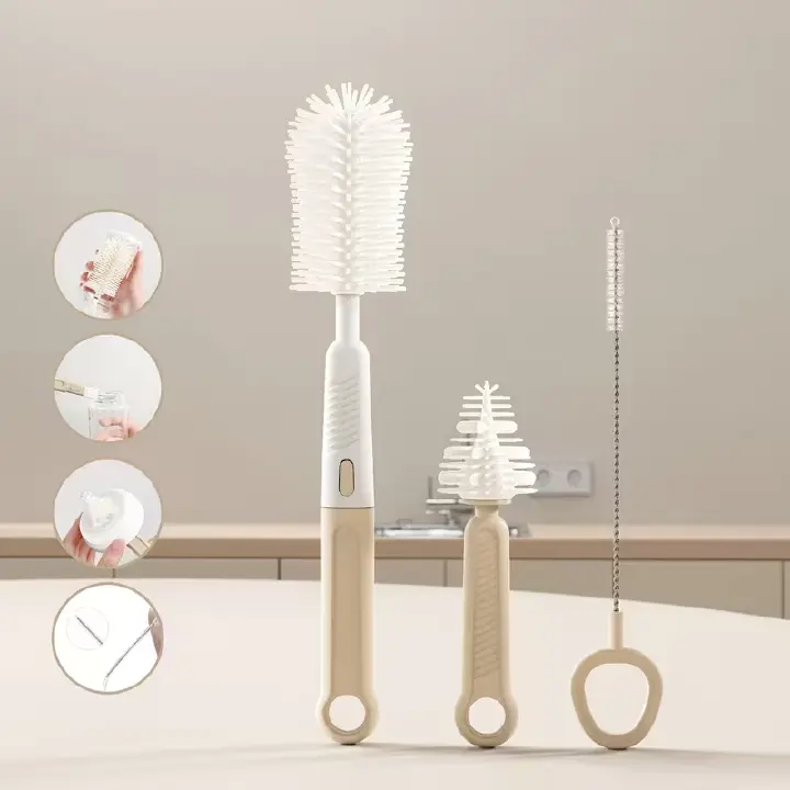 All-in-One Silicone Cleaning Brush Set for Baby Bottles | Includes Handle to Clean Nipple, Straw, Tube & Cup | Durable & Dishwasher Safe