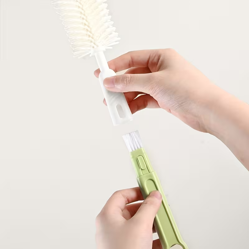 All-in-One Silicone Cleaning Brush Set for Baby Bottles | Includes Handle to Clean Nipple, Straw, Tube & Cup | Durable & Dishwasher Safe