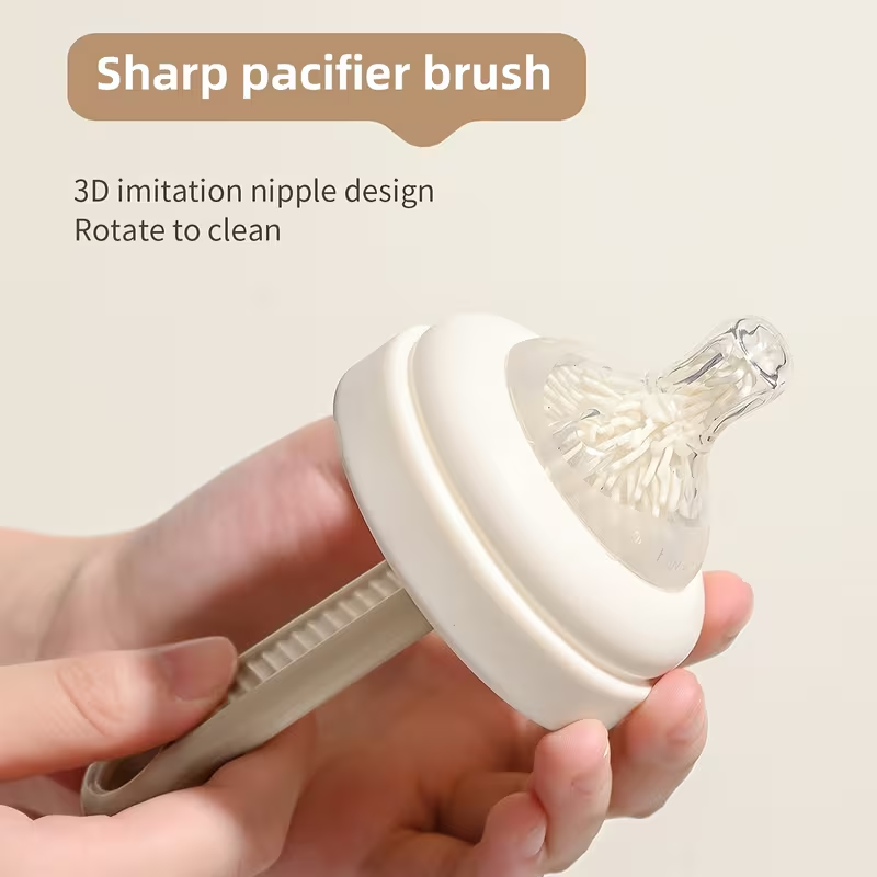 All-in-One Silicone Cleaning Brush Set for Baby Bottles | Includes Handle to Clean Nipple, Straw, Tube & Cup | Durable & Dishwasher Safe