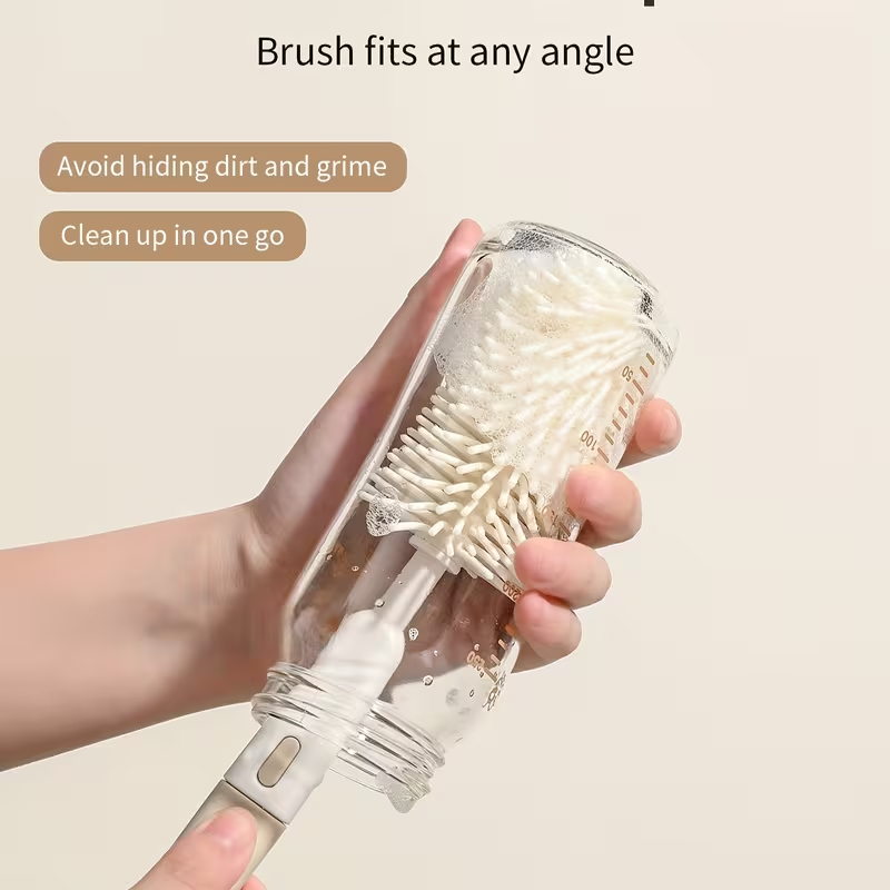All-in-One Silicone Cleaning Brush Set for Baby Bottles | Includes Handle to Clean Nipple, Straw, Tube & Cup | Durable & Dishwasher Safe