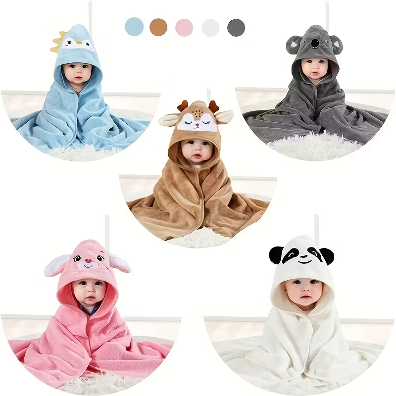 Ultra Soft Baby Bath Towel (80x80cm) – Super Absorbent & Fast Drying, Gentle on Baby’s Skin, Cute Cartoon Animal Design, Perfect for Bath Time, Pool, Beach & Travel, Ideal Gift for Boys & Girls