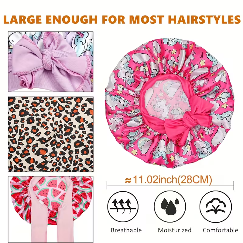Satin Kids Sleep Cap for Hair Care – Anti-Frizz & Breakage Protection, Adjustable Ties, Soft & Breathable, Perfect for Bedtime, Travel & Daily Use, Cute Gift for Girls