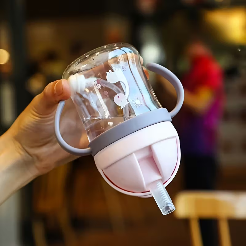 250ml Weighted Straw Cup for Toddlers 6+ Months – Spill-Proof Learning Cup with Easy-Carry Handle & Non-Slip Grip, Ideal for Home, Travel & Daycare
