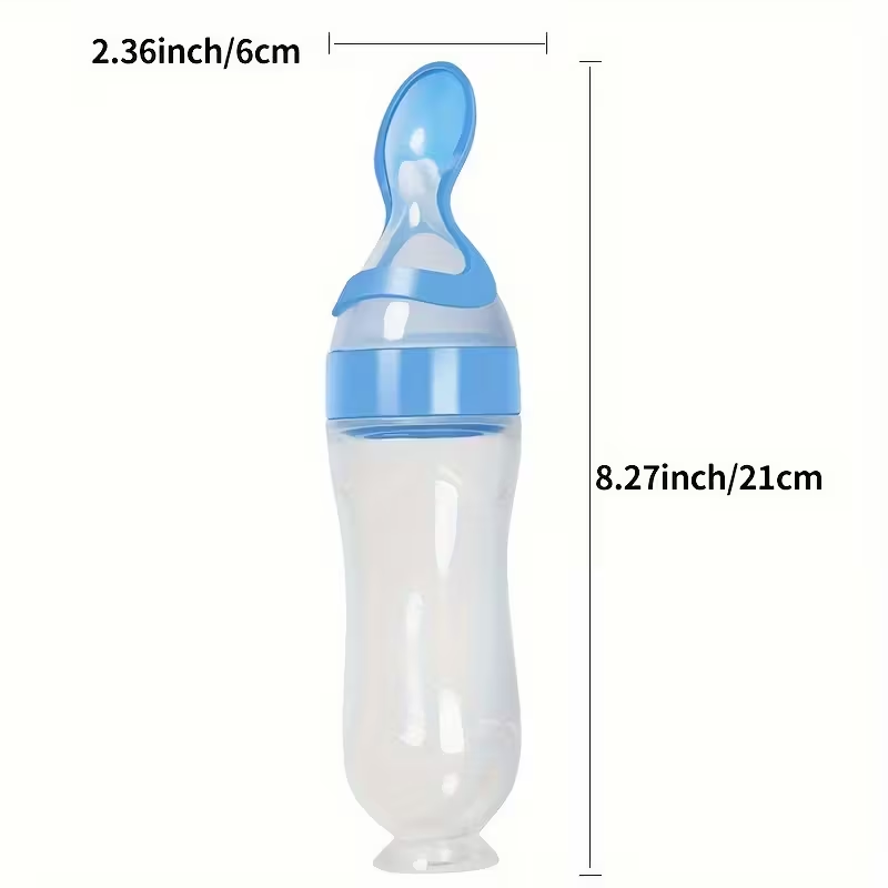All-in-One Baby Food Feeder – 90ml Silicone Squeeze Bottle with Attached Spoon, for Cereal, Puree & Supplements, Easy Grip & Control for 6+ Months, Great for Home, Travel & Baby-Led Weaning