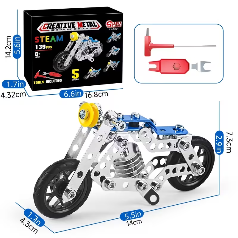 Creative 5-in-1 Metal Building Set – 139 PCS with Tools, Builds Spatial Thinking, Fine Motor & Problem-Solving Skills, Teamwork & Parent-Child Fun, Ages 8+, Great Gift for Kids
