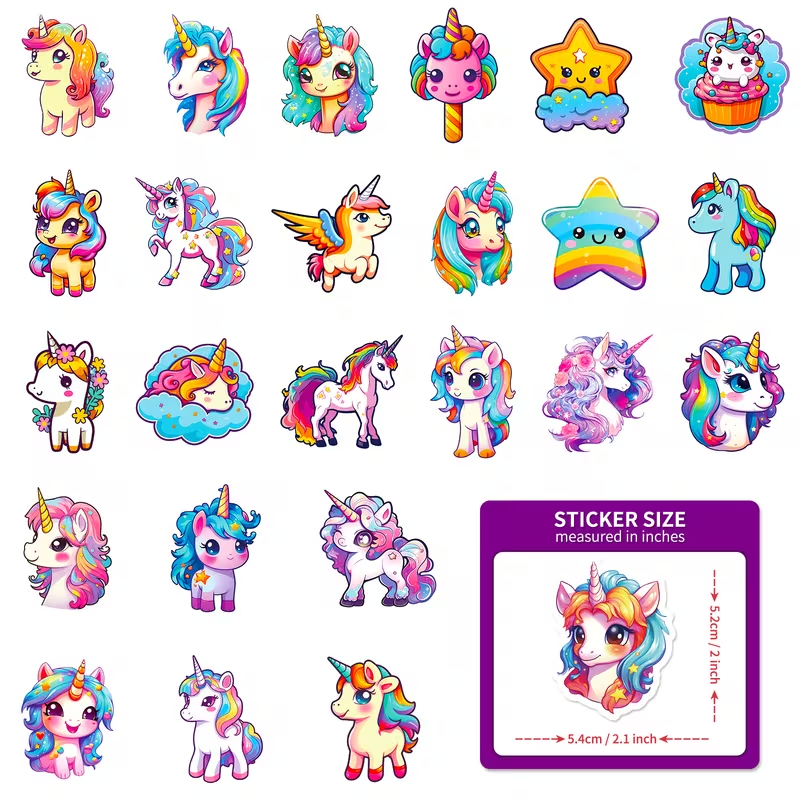 50pcs Kids Waterproof Stickers | Safe, Removable Decals for Water Bottles, Lunch Boxes & School Supplies | Personalize Their Stuff with Unicorns & More