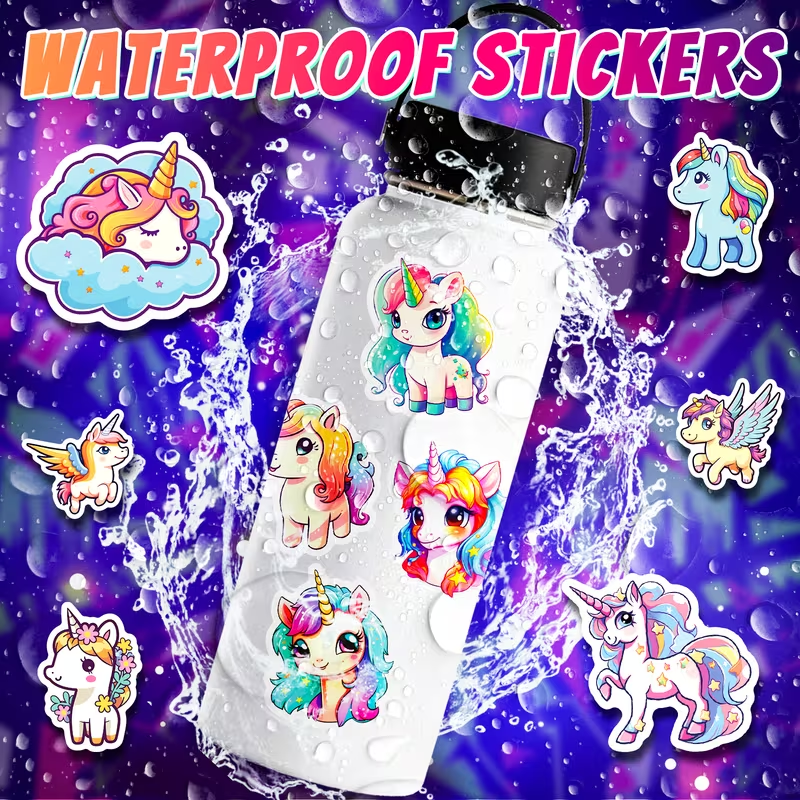 50pcs Kids Waterproof Stickers | Safe, Removable Decals for Water Bottles, Lunch Boxes & School Supplies | Personalize Their Stuff with Unicorns & More
