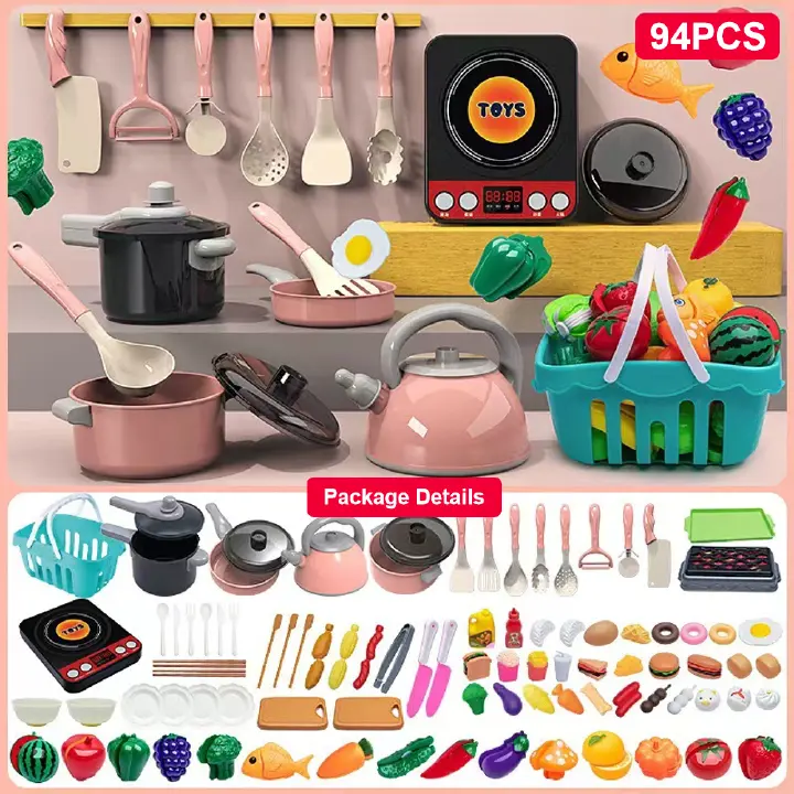 Role-Play Kitchen Set for Toddlers, Complete with Realistic Food & Tableware, Develops Social & Motor Skills,gift for kids (Ages 3-6)