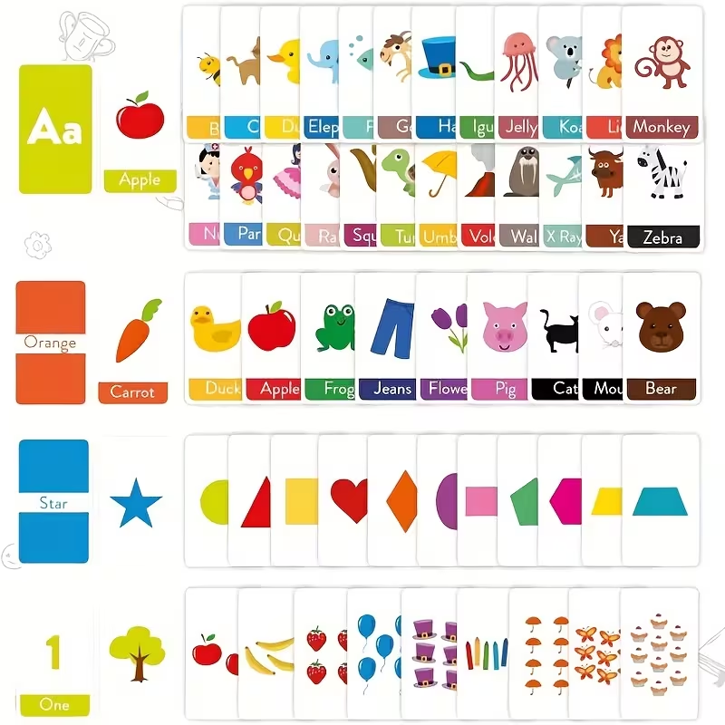 58 Double-Sided Alphabet Flash Cards for Toddlers | Learn ABC Letters, Colors, Numbers, Shapes & Animals | All-in-1 Early Learning Set| Colorful Educational Gift