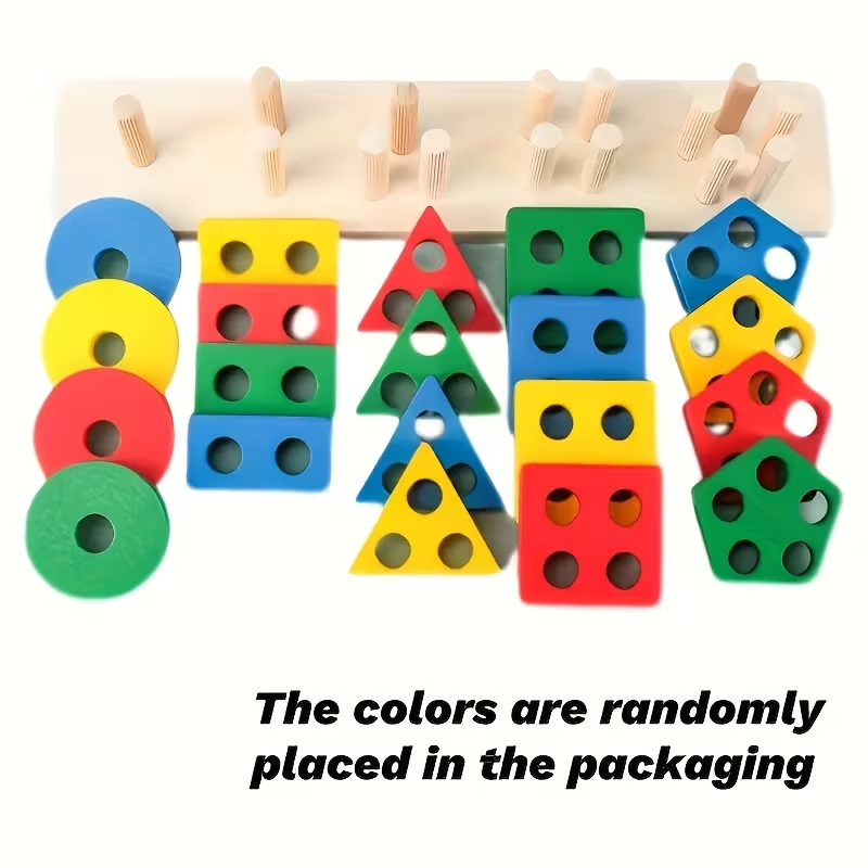 4-in-1 Wooden Geometric Shape Puzzle Set | Colorful Building Blocks for Fine Motor Skills & Color Recognition | Early Learning Toy for Toddlers
