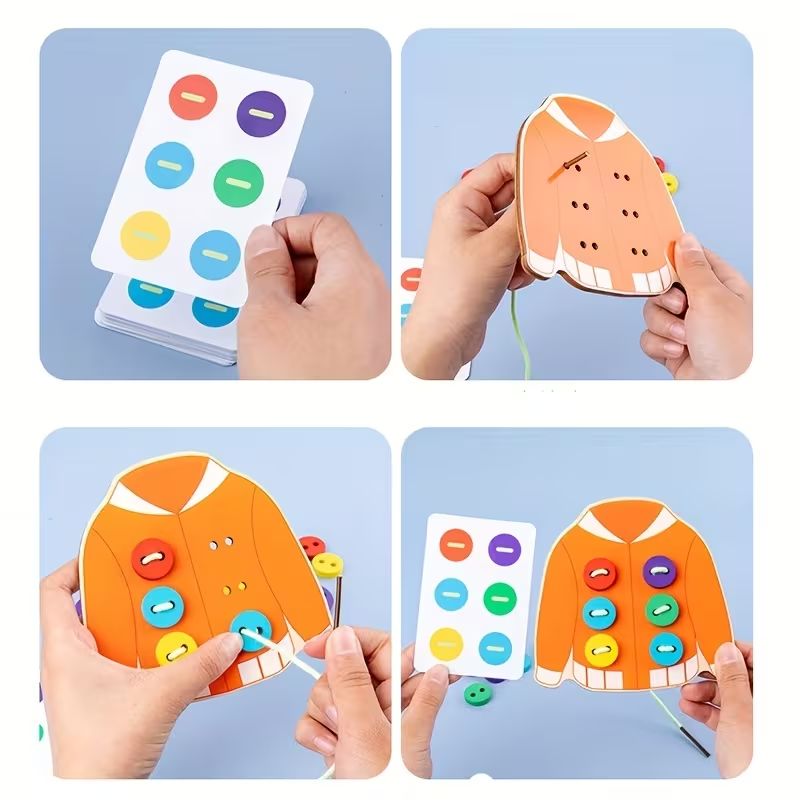 Wooden Button Threading Board Set – Fine Motor Skills Toy for Toddlers, Lacing & Stringing Activity for Preschoolers, Ideal Gift for Birthdays & Holidays