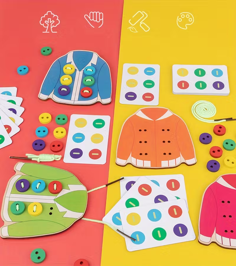 Wooden Button Threading Board Set – Fine Motor Skills Toy for Toddlers, Lacing & Stringing Activity for Preschoolers, Ideal Gift for Birthdays & Holidays