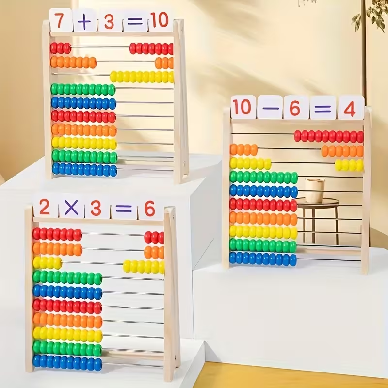 Wooden Abacus Math Set for Toddlers 3+ – Complete Learning Toy with Number Cards & Multiplication Table, Hands-On Counting, Builds Early Math Skills, Perfect Birthday & Holiday Gift