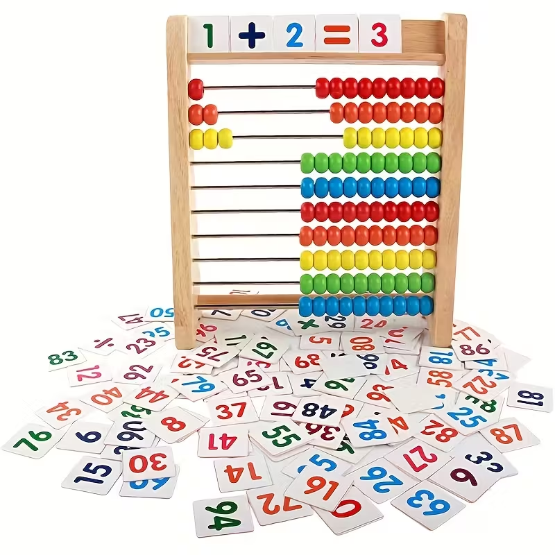 Wooden Abacus Math Set for Toddlers 3+ – Complete Learning Toy with Number Cards & Multiplication Table, Hands-On Counting, Builds Early Math Skills, Perfect Birthday & Holiday Gift