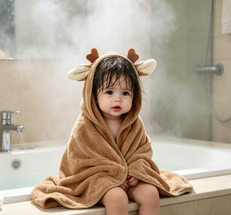 Ultra Soft Baby Bath Towel (80x80cm) – Super Absorbent & Fast Drying, Gentle on Baby’s Skin, Cute Cartoon Animal Design, Perfect for Bath Time, Pool, Beach & Travel, Ideal Gift for Boys & Girls