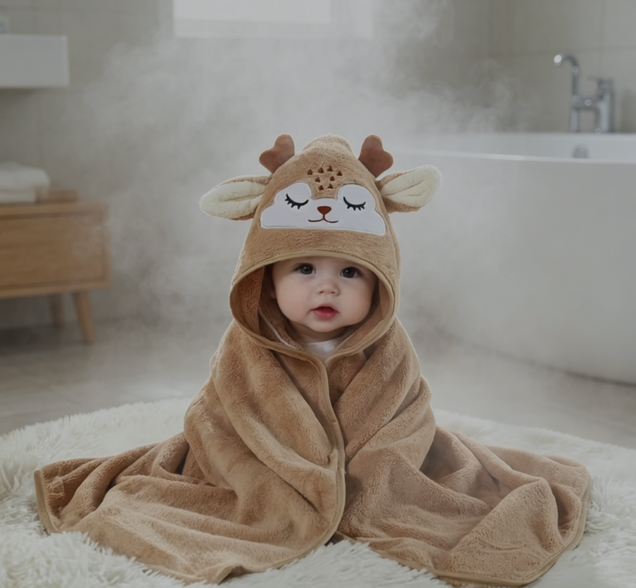 Ultra Soft Baby Bath Towel (80x80cm) – Super Absorbent & Fast Drying, Gentle on Baby’s Skin, Cute Cartoon Animal Design, Perfect for Bath Time, Pool, Beach & Travel, Ideal Gift for Boys & Girls