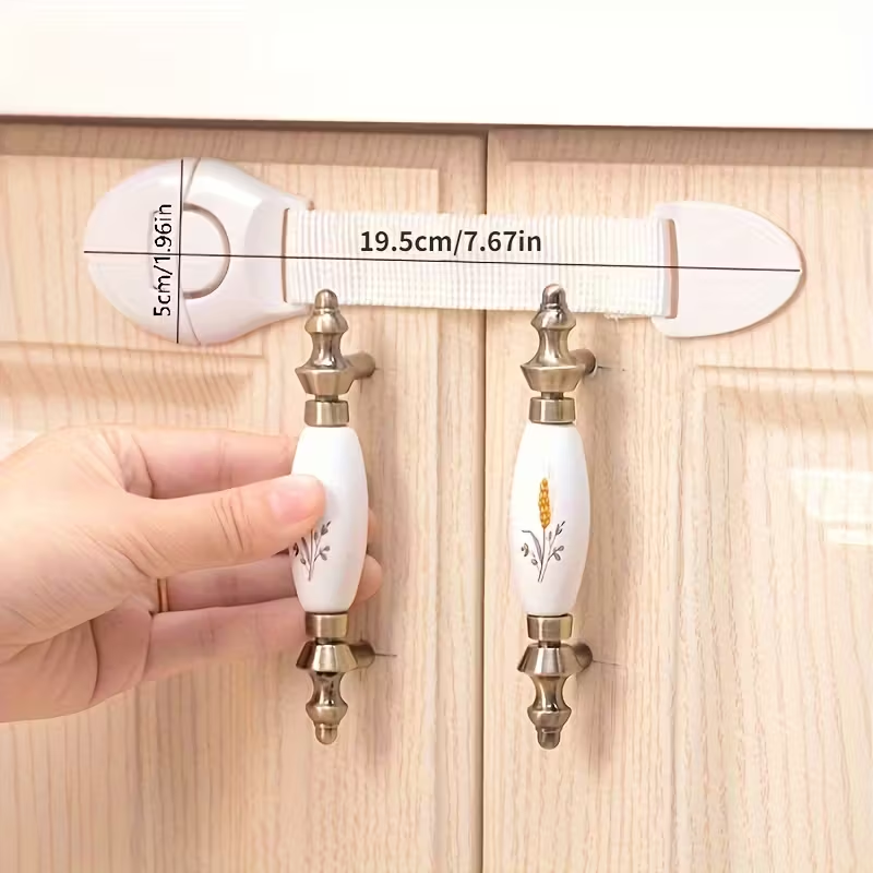 10 Pack No-Drill Cabinet Safety Locks – Easy Install Adhesive Latches for Drawers, Doors, Fridge & Toilet，Strong ABS with Easy Peel & Stick