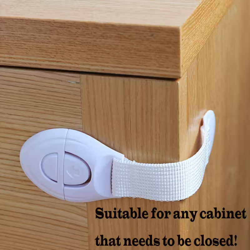 10 Pack No-Drill Cabinet Safety Locks – Easy Install Adhesive Latches for Drawers, Doors, Fridge & Toilet，Strong ABS with Easy Peel & Stick