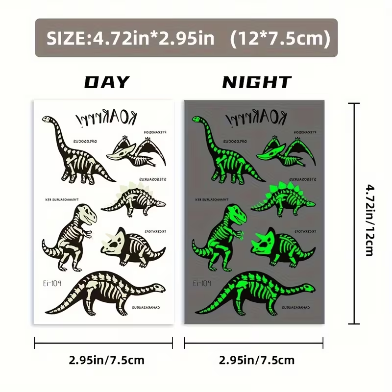 10 Sheets Glow in the Dark Dinosaur Stickers for Kids – Waterproof, Reusable, T-Rex, Triceratops & More – Perfect for Birthday Party Favors, Goodie Bags & Stocking Stuffers